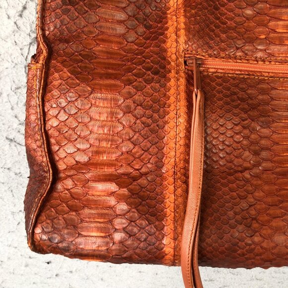 Tote Bag Womens Orange Python Snakeskin Leather Large Shoulder Handbag - Picture 11 of 16